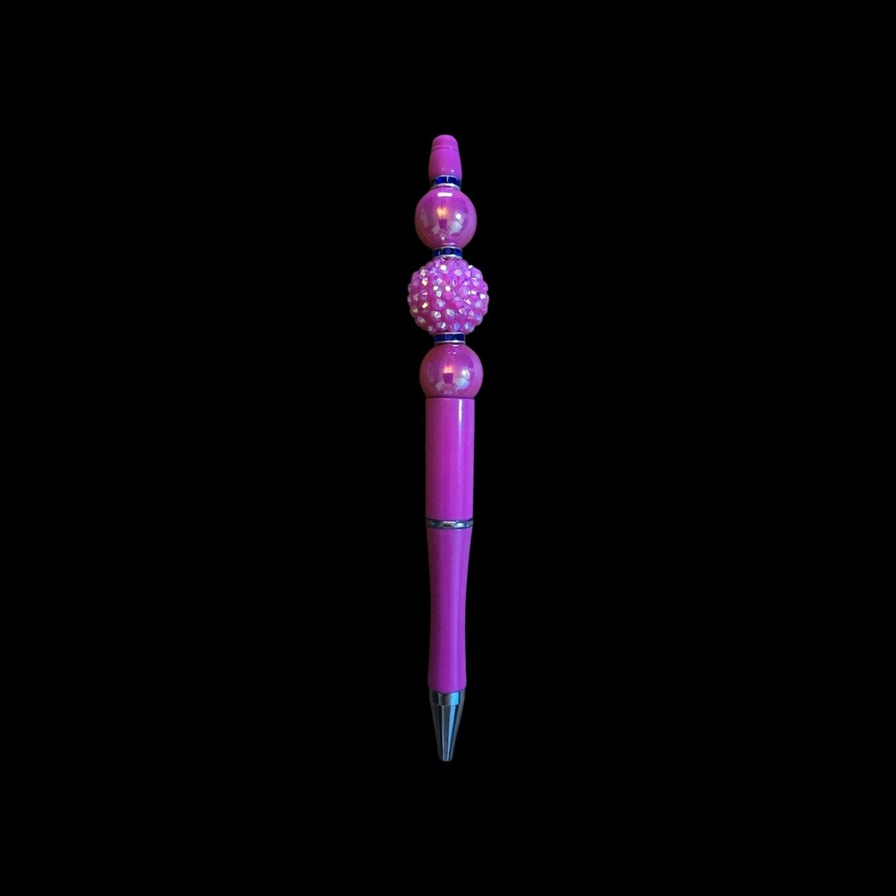 Pink Beaded Ballpoint Pen Rhinestone Iridescent Pearl Decorative Writing Pen